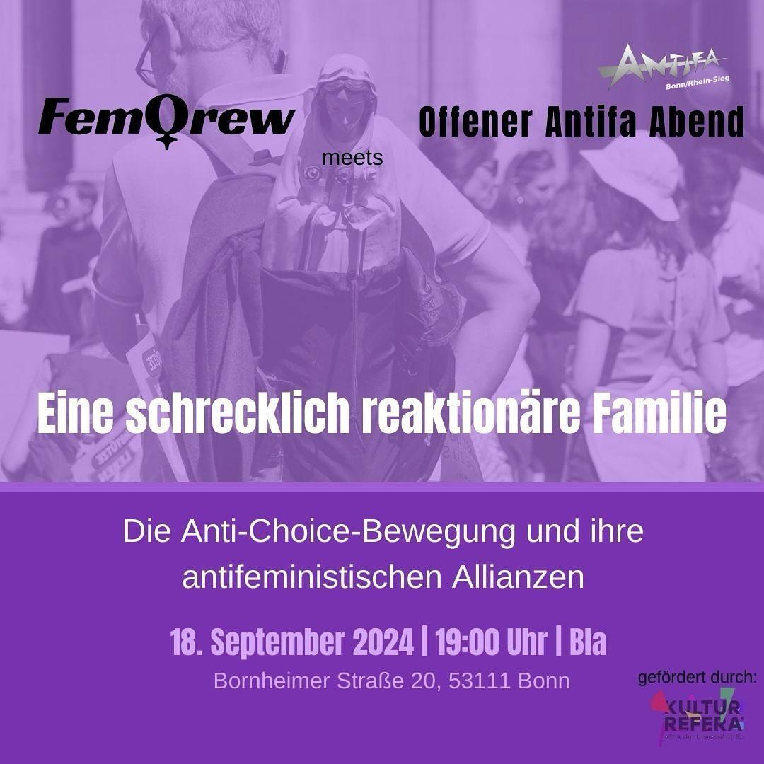 [18.09.] Vortrag mit Lina Dahm »Eine schrecklich nette Familie – Die Anti-Choice-Bewegung und ihre antifeministischen Allianzen« (OAA x FemQrew)