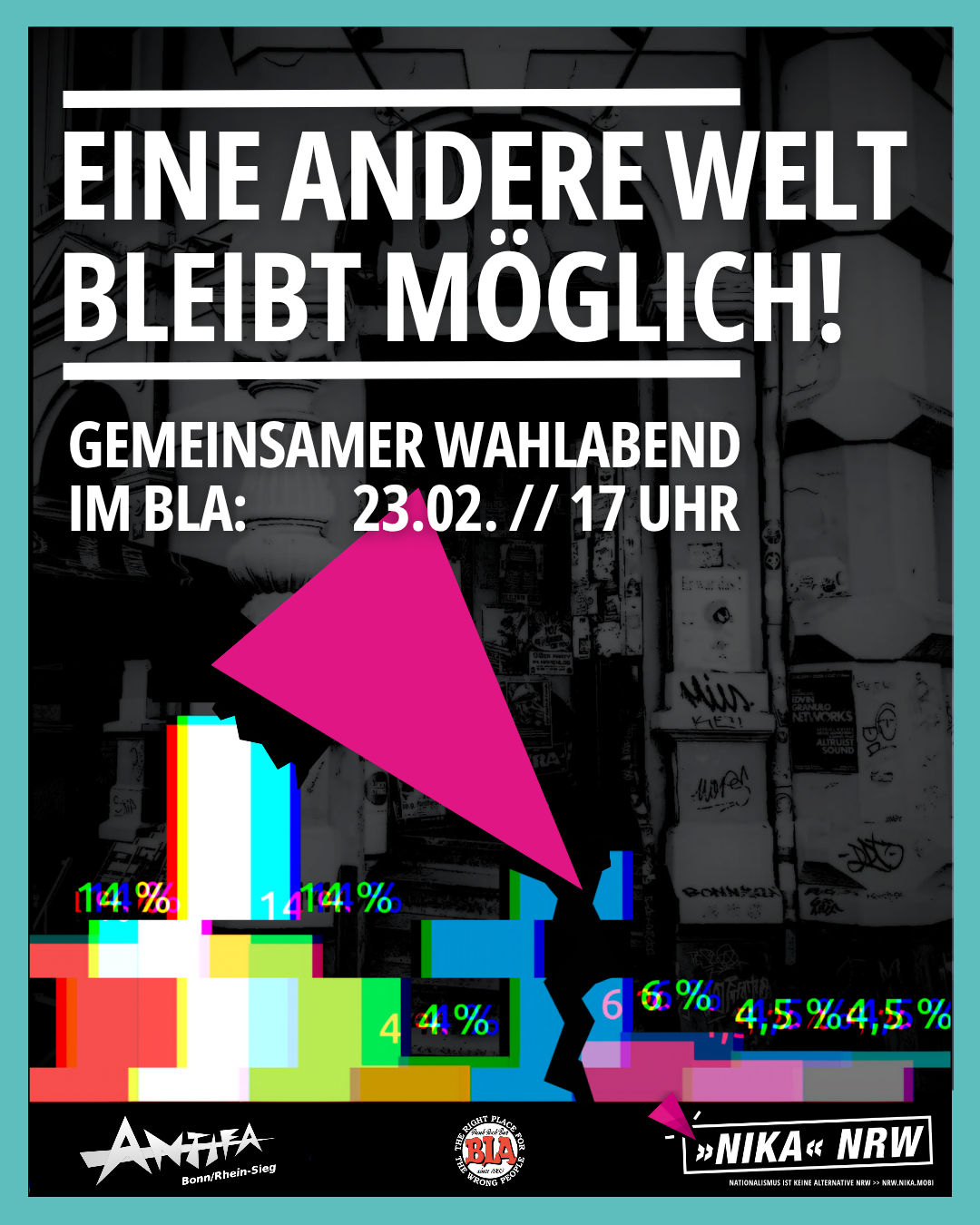 [23.02.25] Eine andere Welt bleibt möglich! – Gemeinsamer Wahlabend im BLA